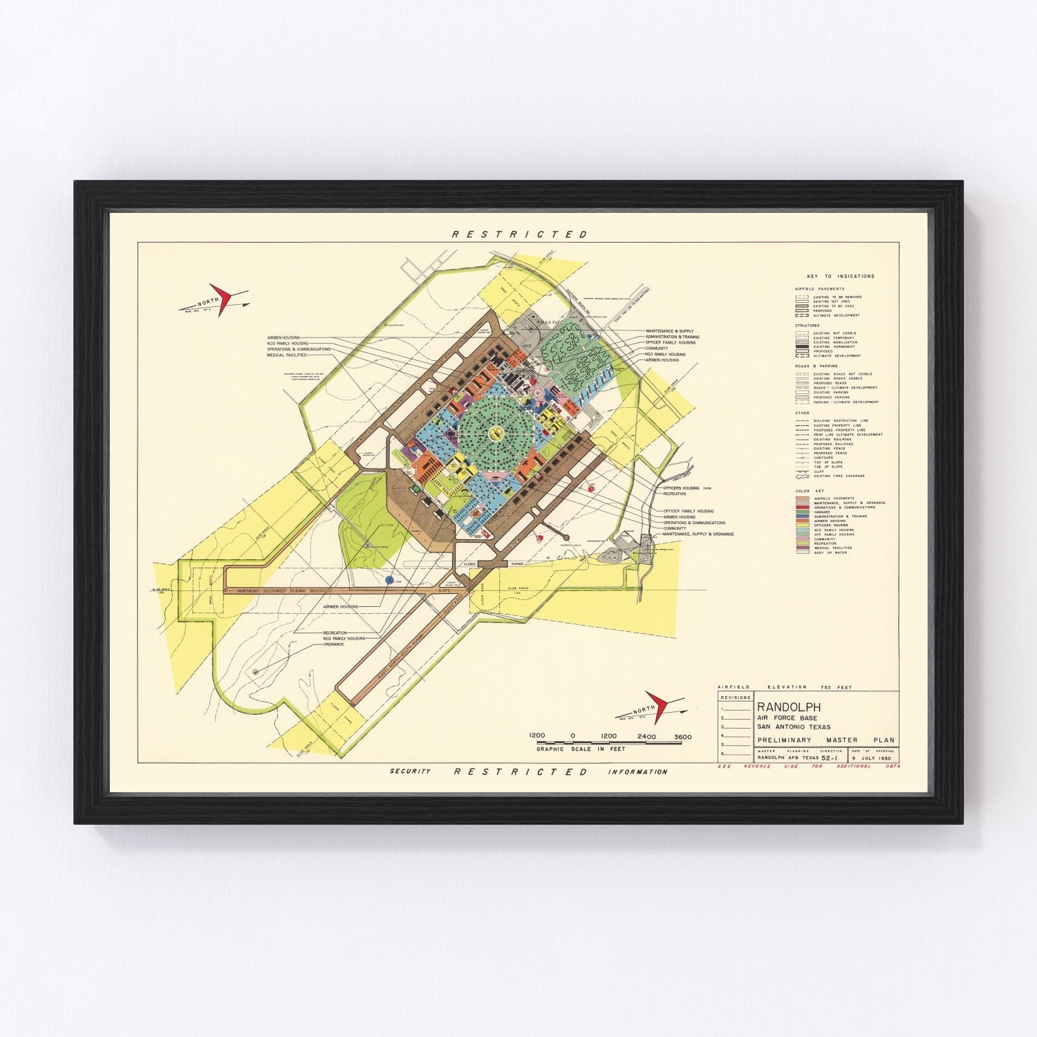 Vintage map of Randolph Air Force Base, San Antonio, Texas, 1950