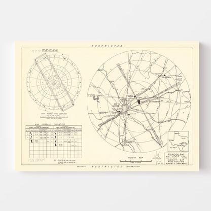Vintage Map of Randolph Air Force Base, Texas, 1950