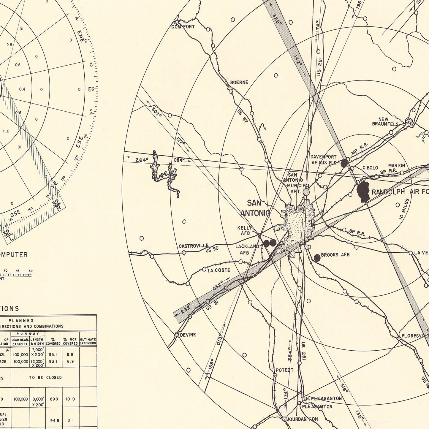 Vintage Map of Randolph Air Force Base, Texas, 1950