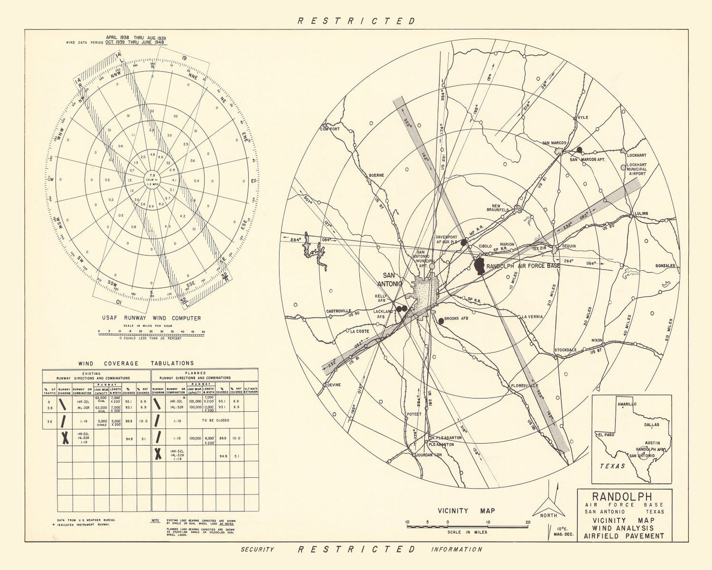 Vintage Map of Randolph Air Force Base, Texas, 1950