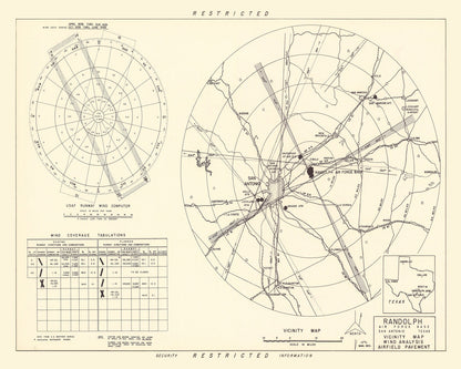 Vintage Map of Randolph Air Force Base, Texas, 1950