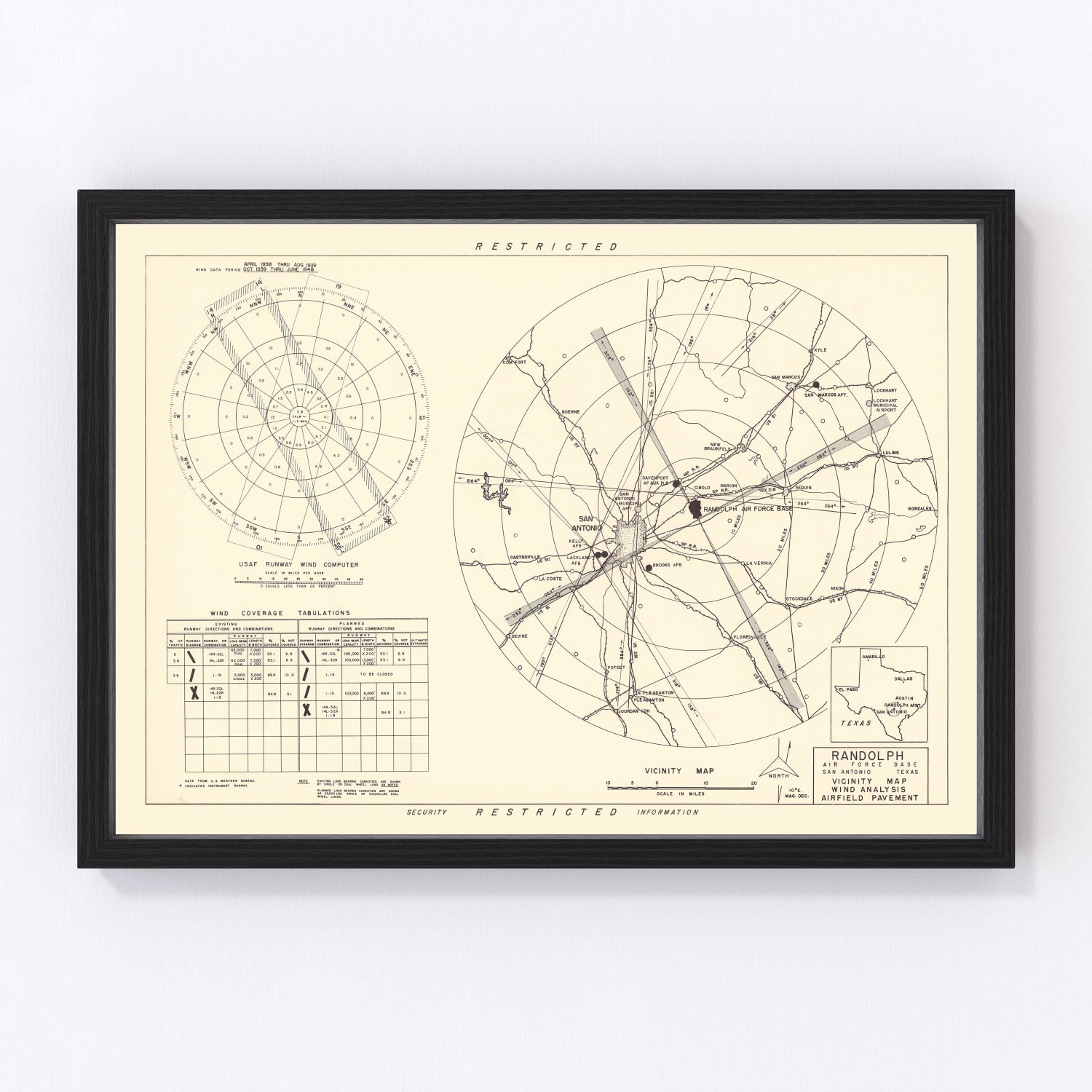 vintage map of Randolph Air Force Base vicinity, Texas, 1950