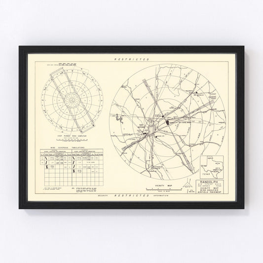 vintage map of Randolph Air Force Base vicinity, Texas, 1950