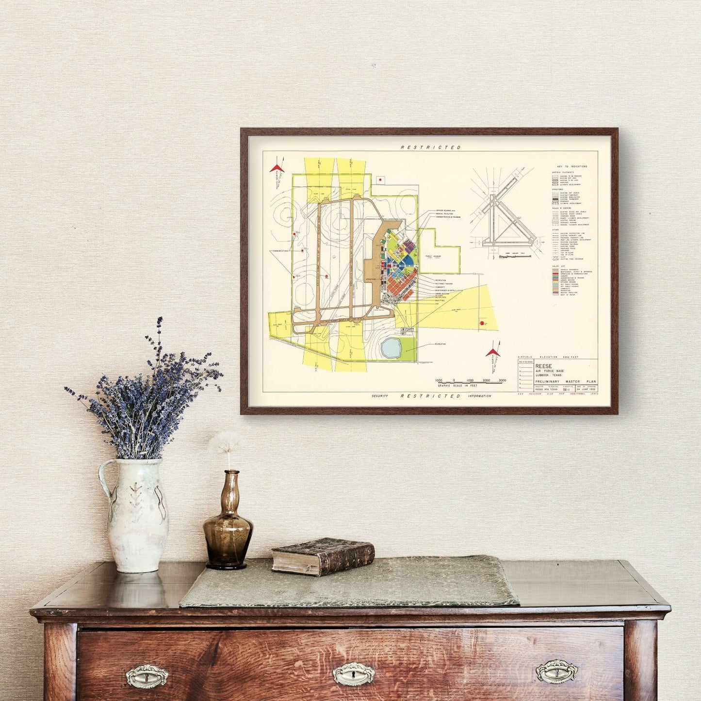 Vintage Map of Reese Air Force Base, Lubbock, Texas, 1952