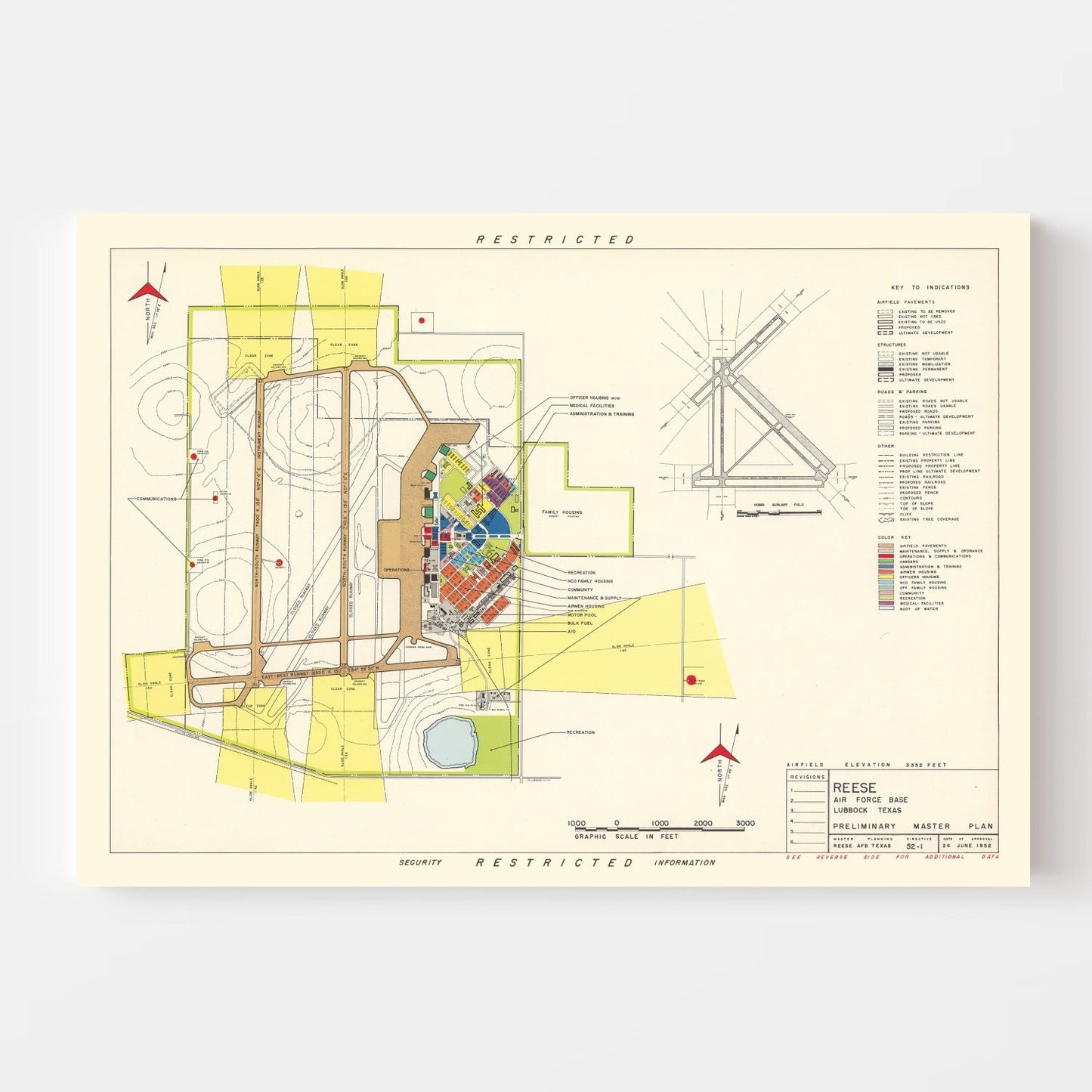 Vintage Map of Reese Air Force Base, Lubbock, Texas, 1952