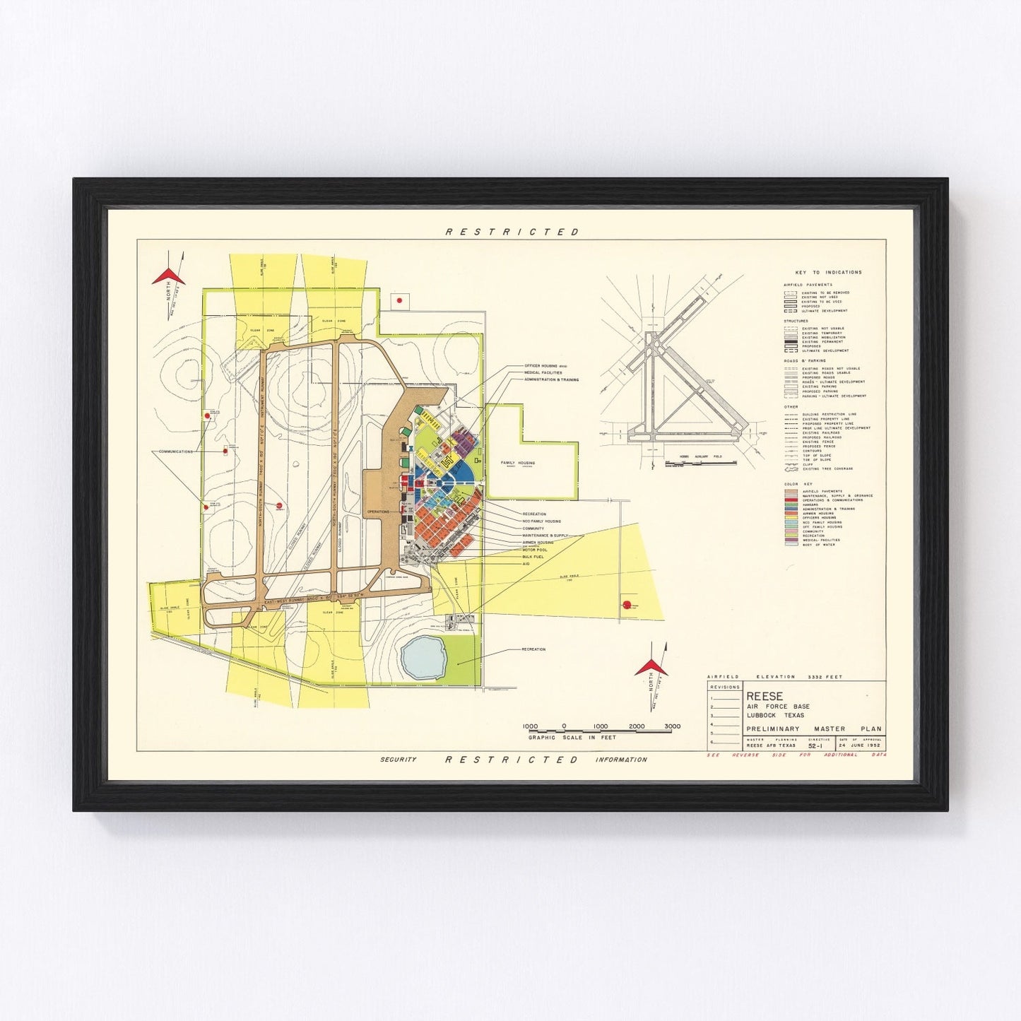 Vintage map of Reese Air Force Base, Lubbock, Texas, 1952