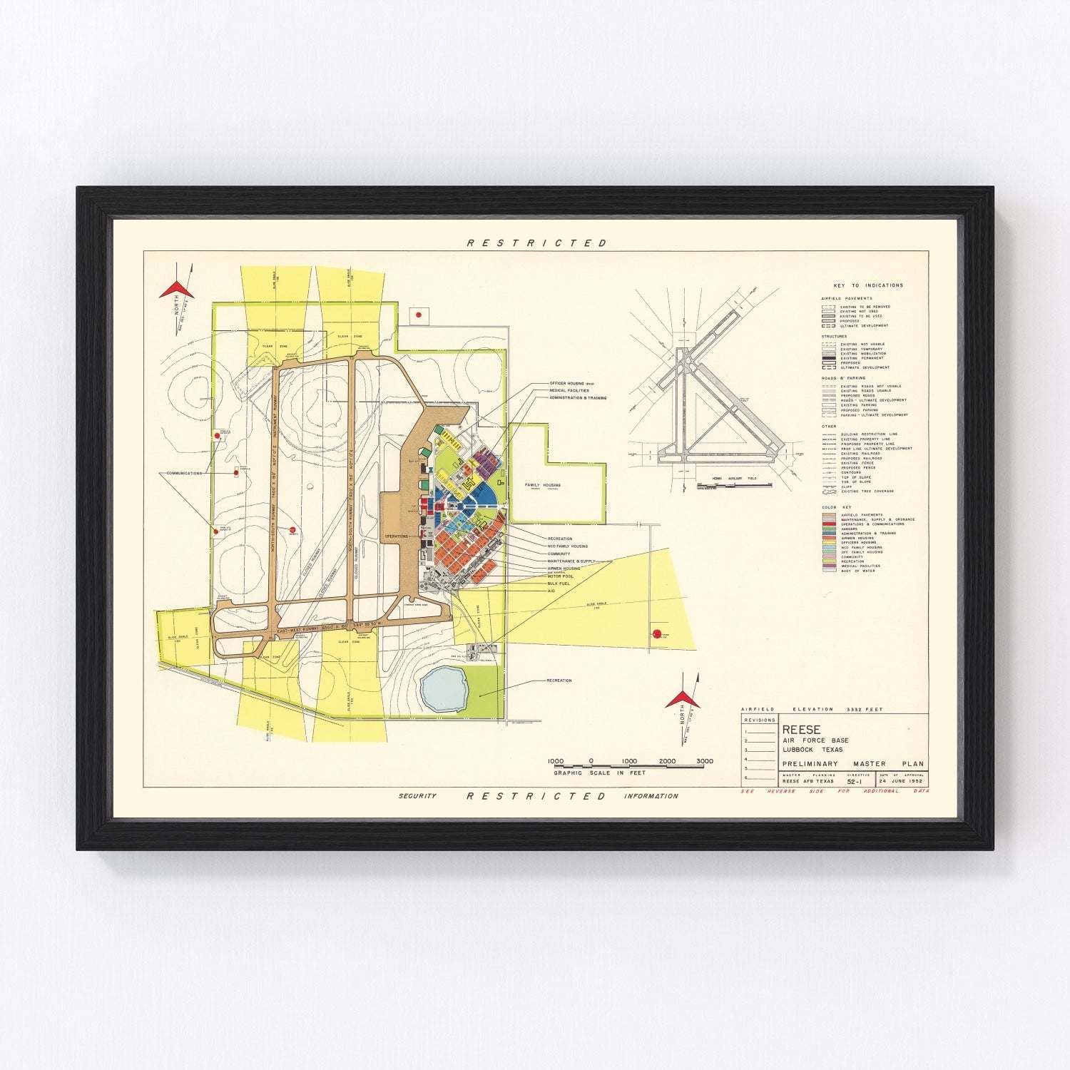 Vintage map of Reese Air Force Base, Lubbock, Texas, 1952