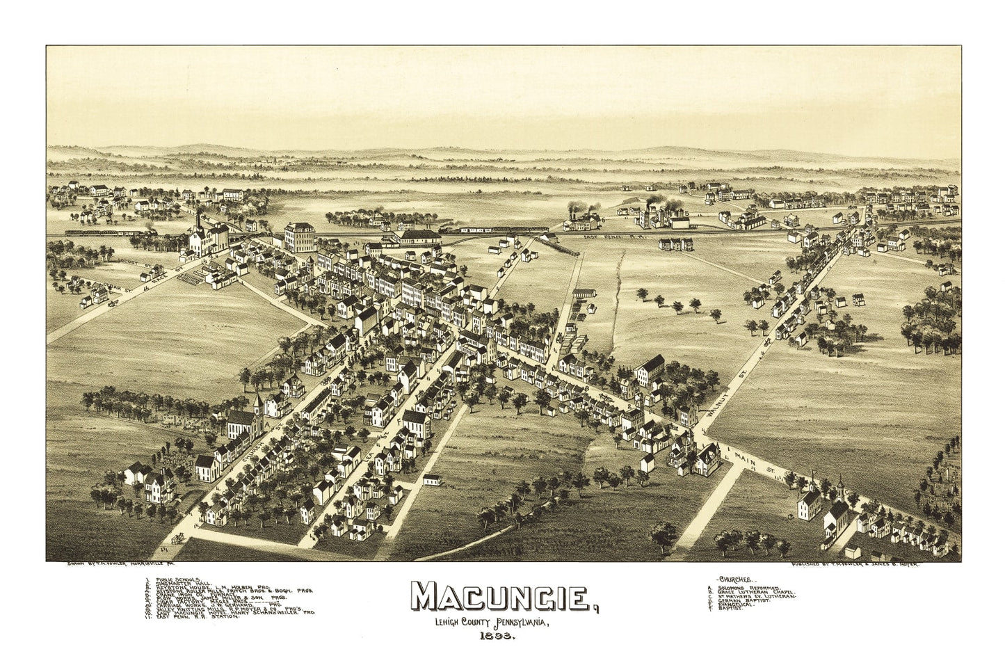 Vintage Map of Macungie, Pennsylvania, 1893