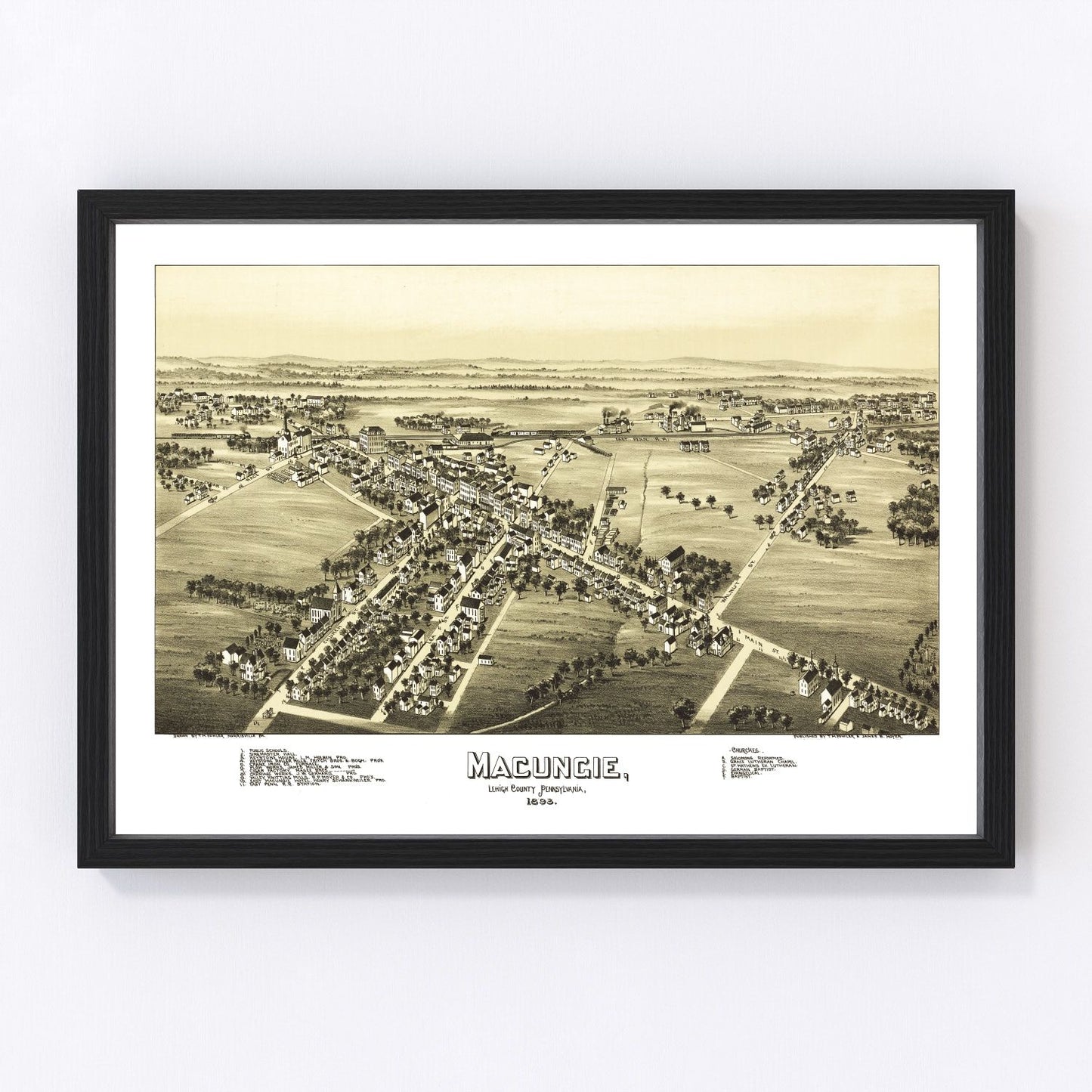 Vintage map of Macungie, Pennsylvania, 1893