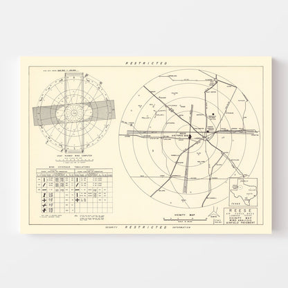 Vintage Map of Reese Air Force Base, Texas, 1952