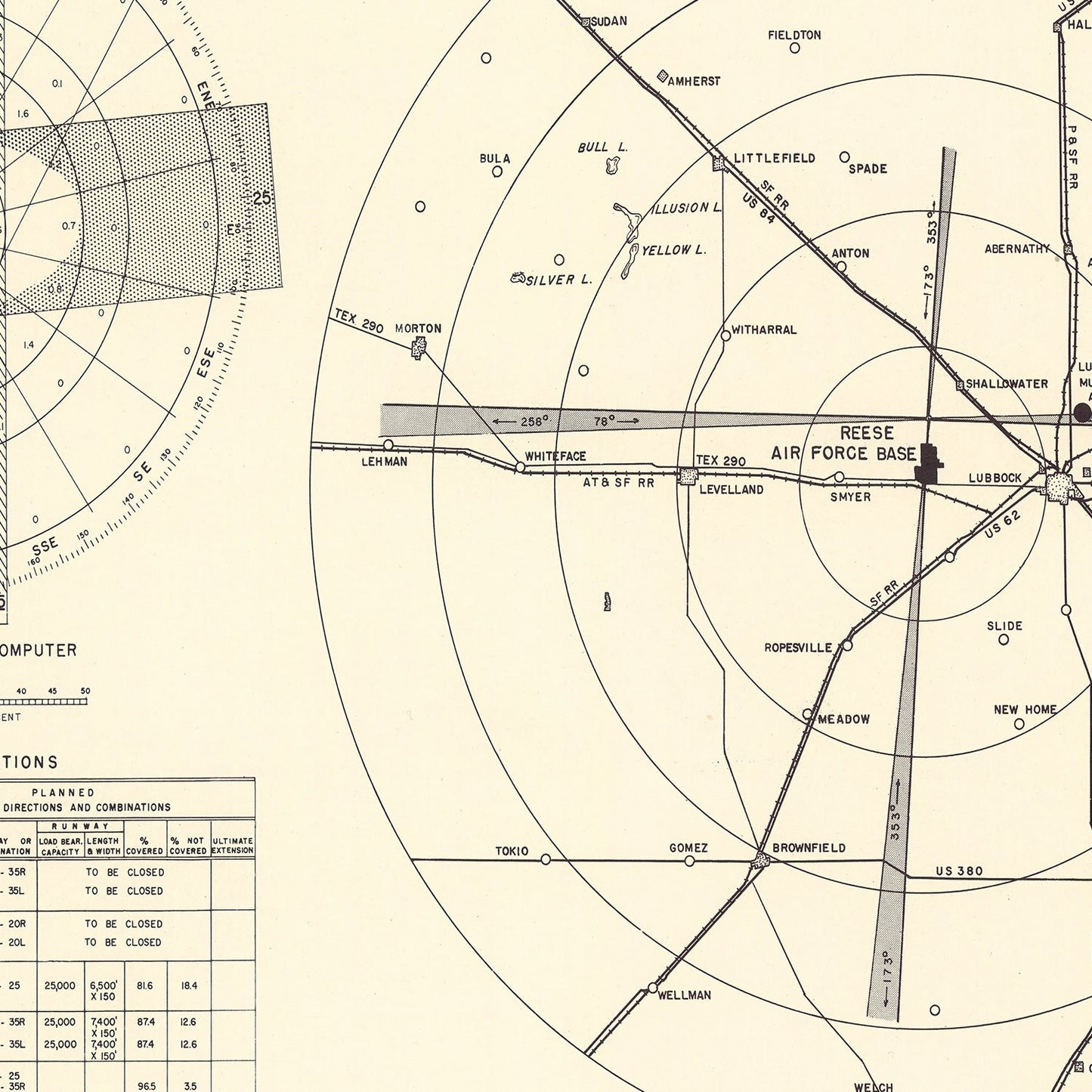 Vintage Map of Reese Air Force Base, Texas, 1952