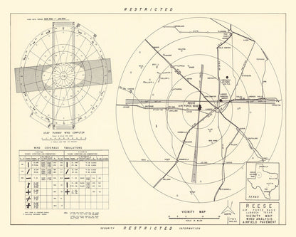 Vintage Map of Reese Air Force Base, Texas, 1952