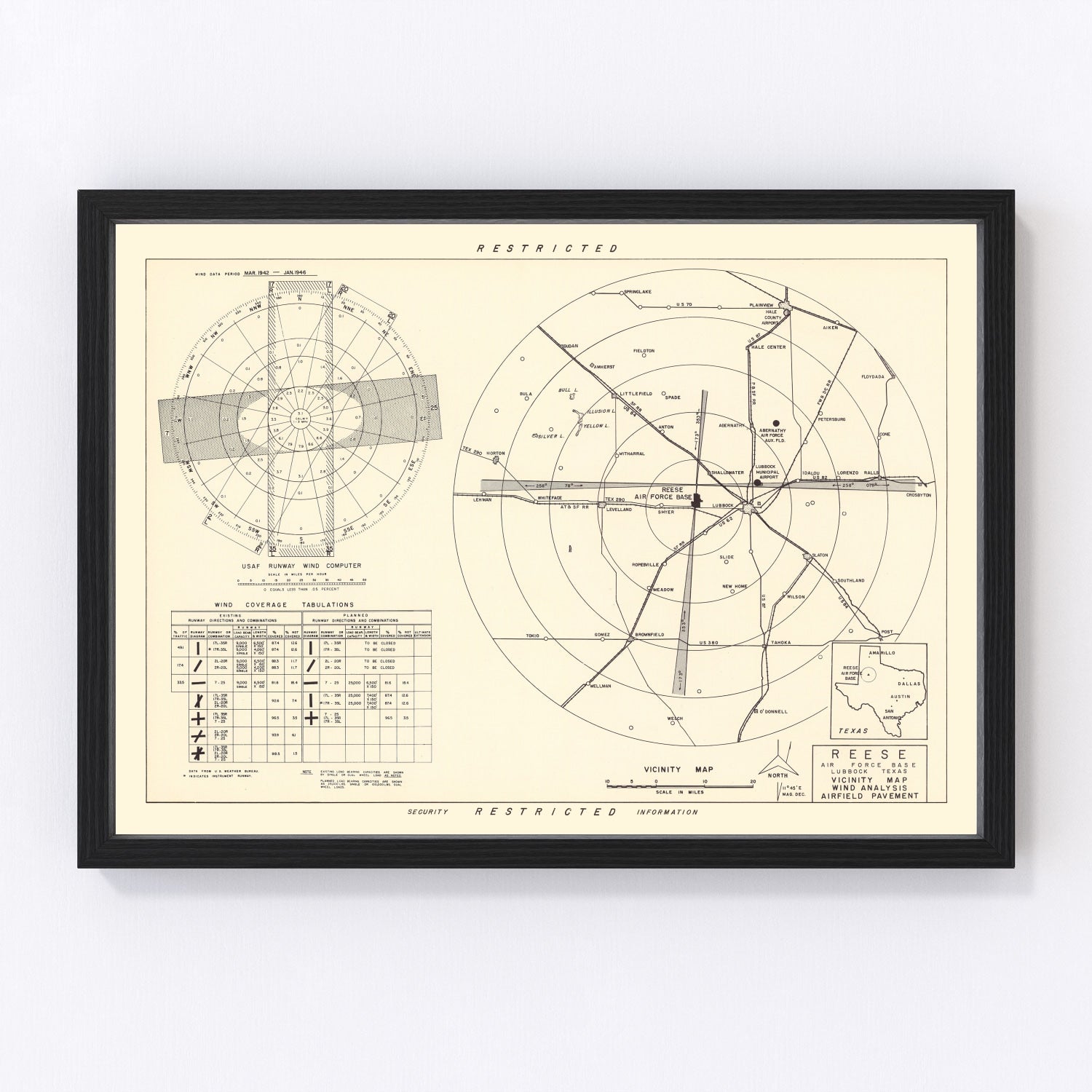vintage map of Reese Air Force Base vicinity, Texas, 1952