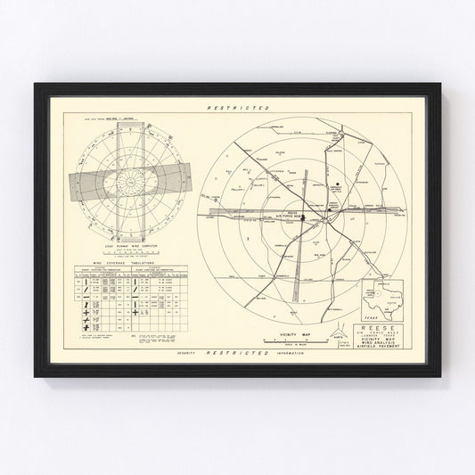 vintage map of Reese Air Force Base vicinity, Texas, 1952