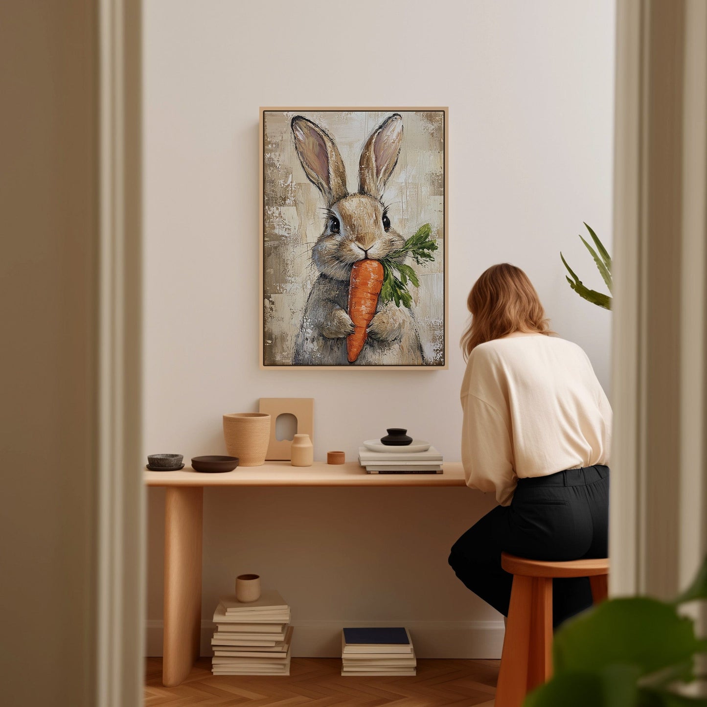 Bunny with Carrot Rustic Farmhouse Animal Wall Art Print
