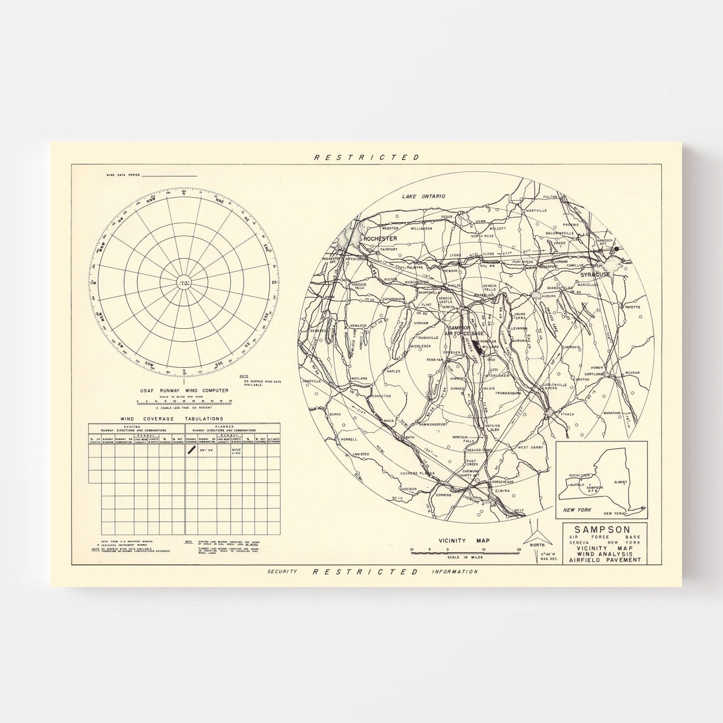 Vintage Map of Sampson Air Force Base, New York, 1951