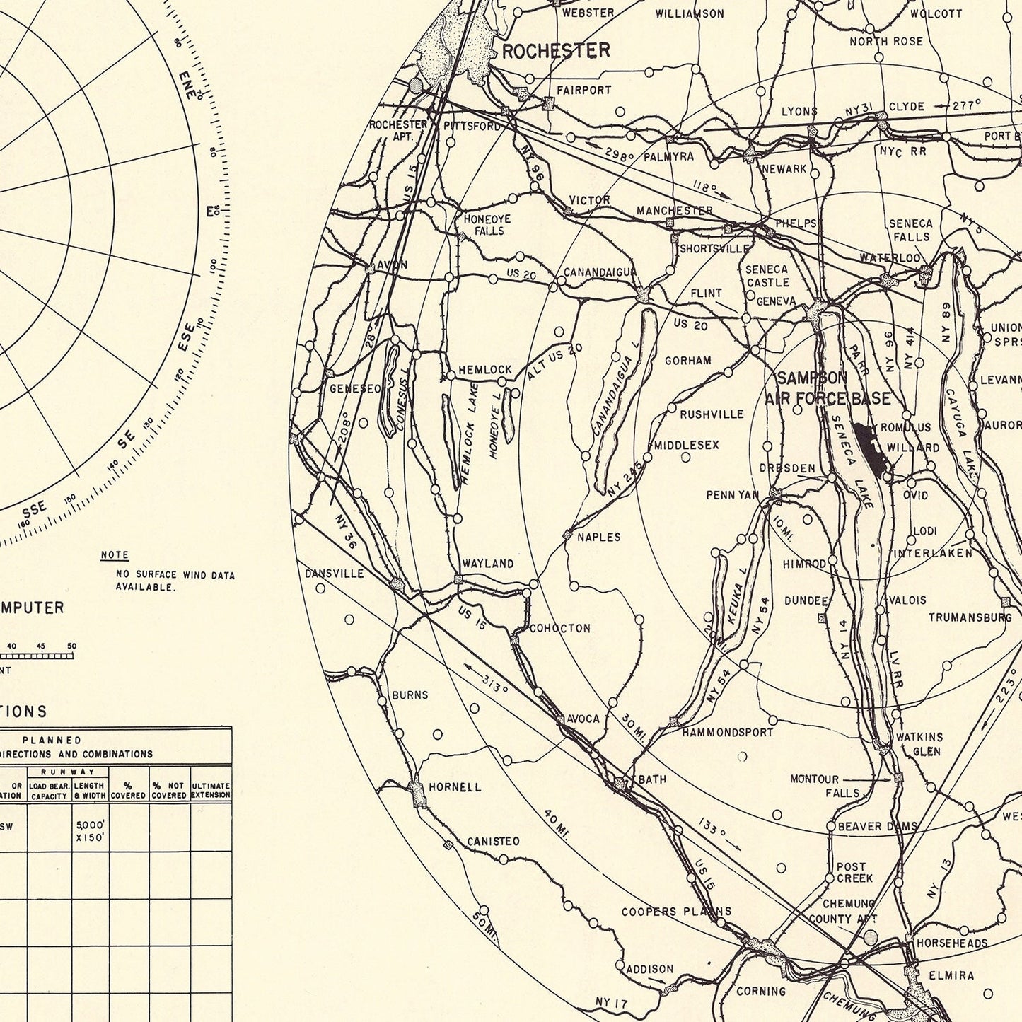 Vintage Map of Sampson Air Force Base, New York, 1951