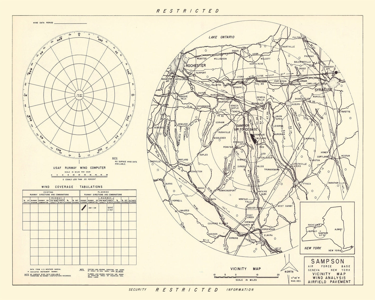 Vintage Map of Sampson Air Force Base, New York, 1951