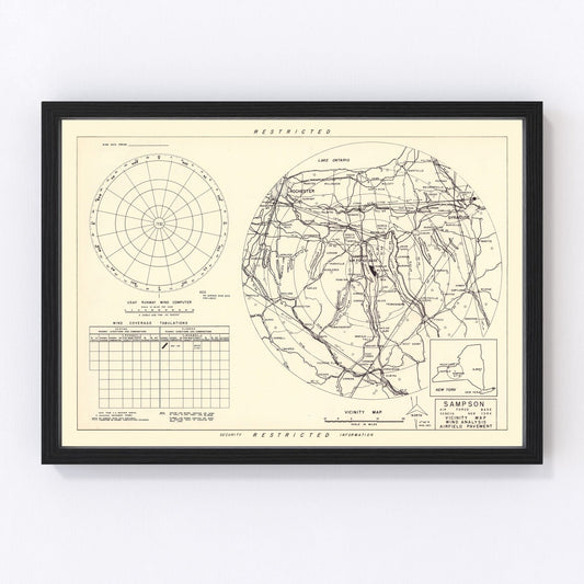 vintage map of Sampson Air Force Base vicinity, New York, 1951, Seneca Lake