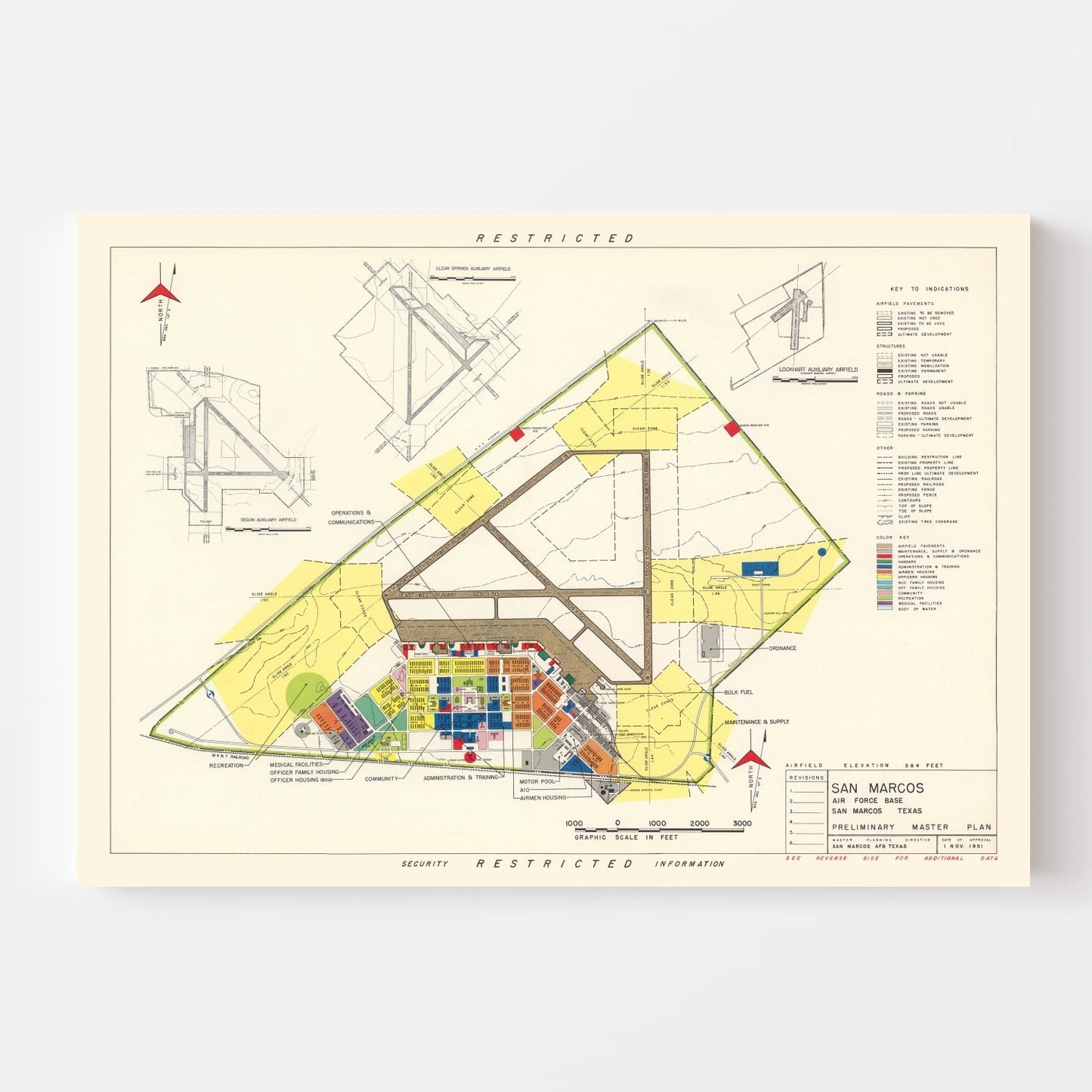 Vintage Map of San Marcos Air Force Base, Texas, 1951 No.2