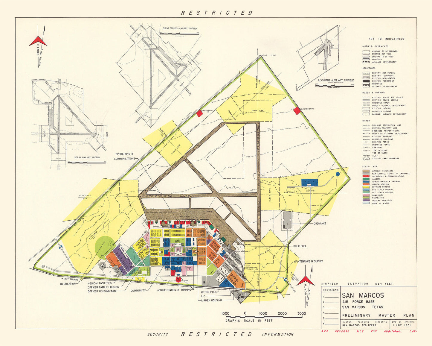 Vintage Map of San Marcos Air Force Base, Texas, 1951 No.2