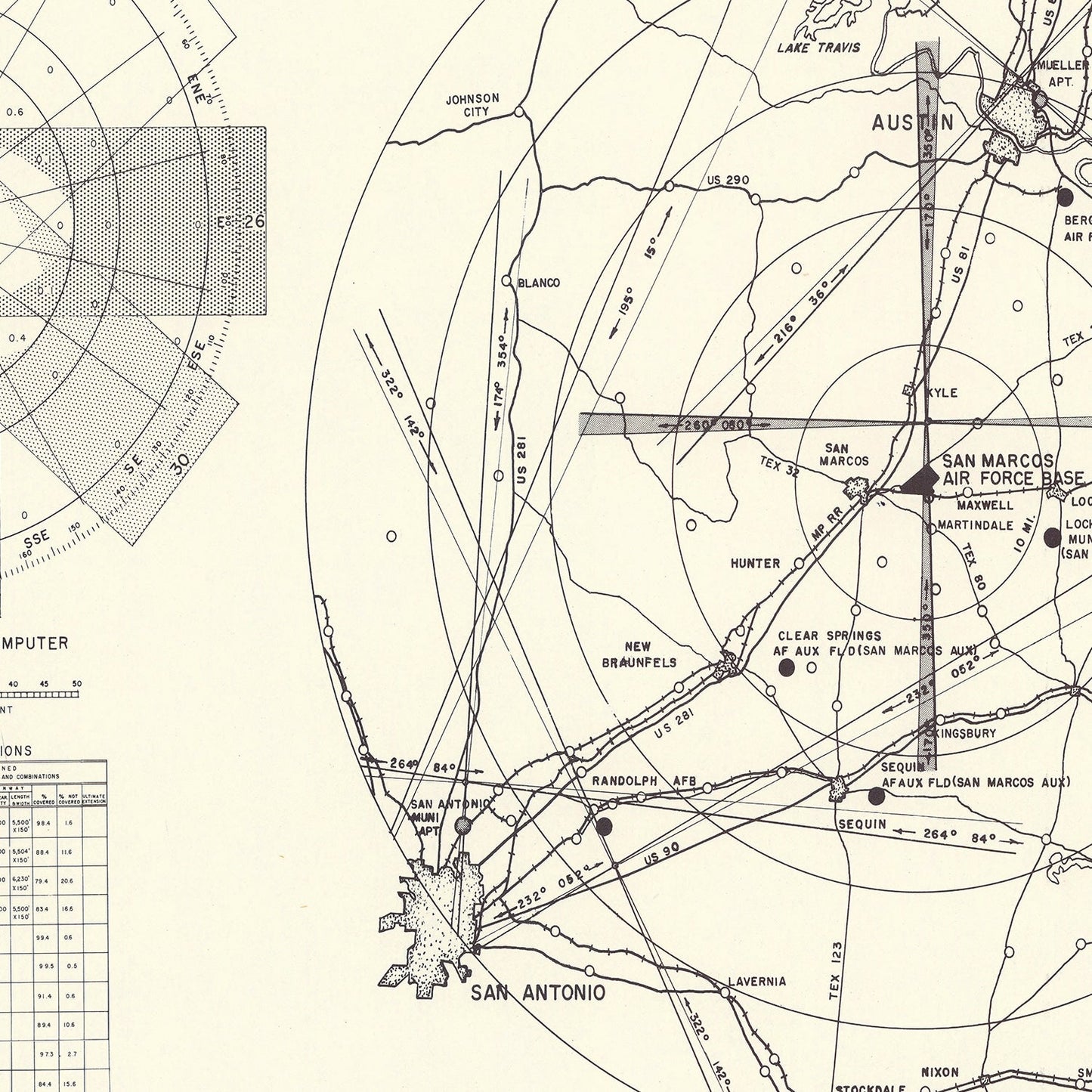 Vintage Map of San Marcos Air Force Base, Texas, 1951