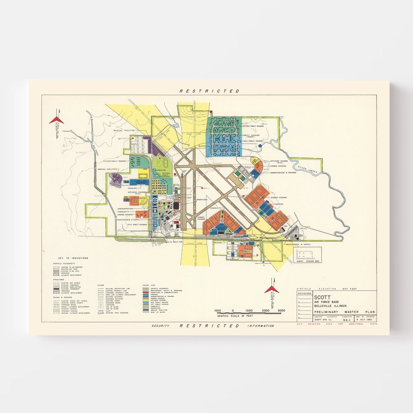 Vintage Map of Scott Air Force Base, Illinois, 1952