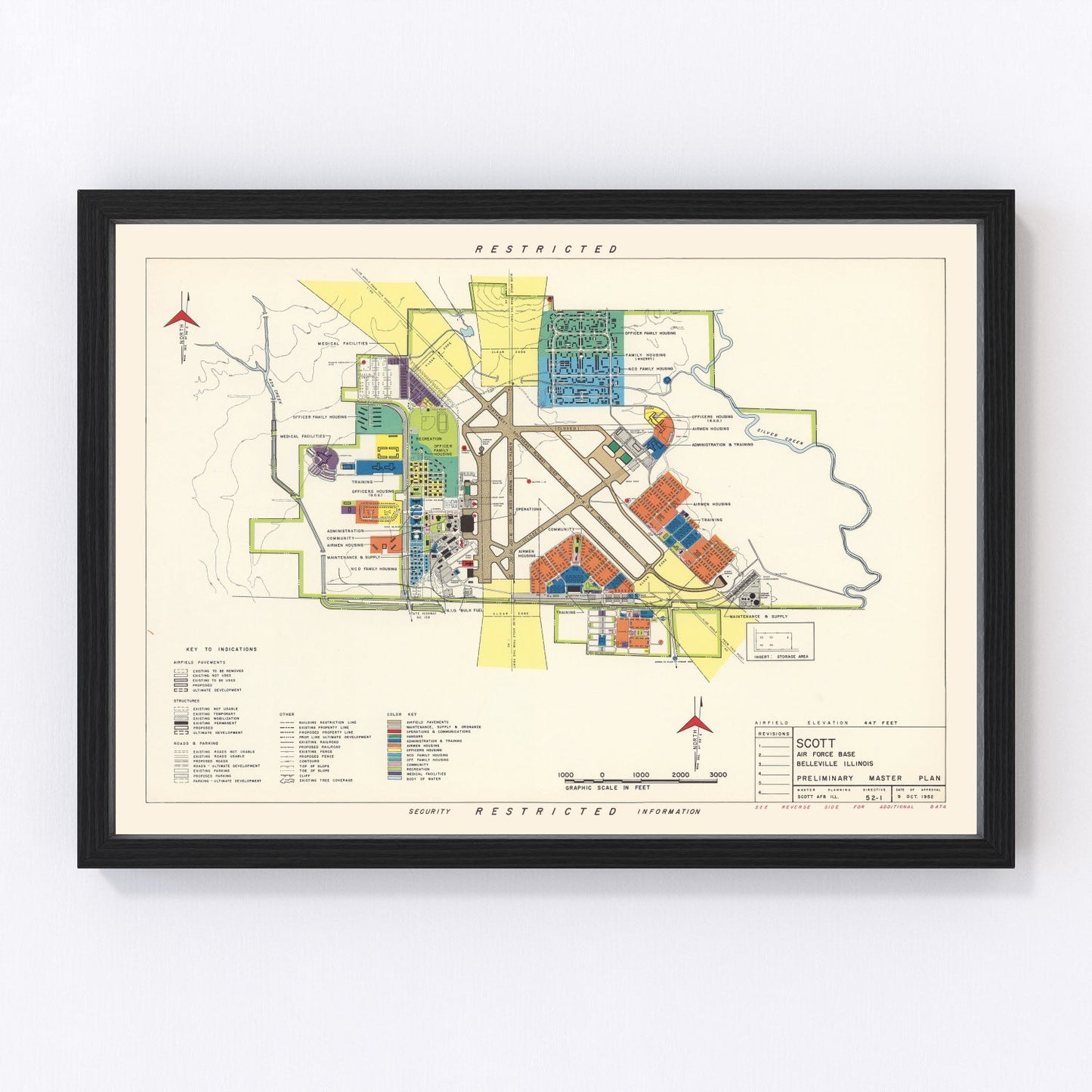vintage map of Scott Air Force Base, Illinois, 1952