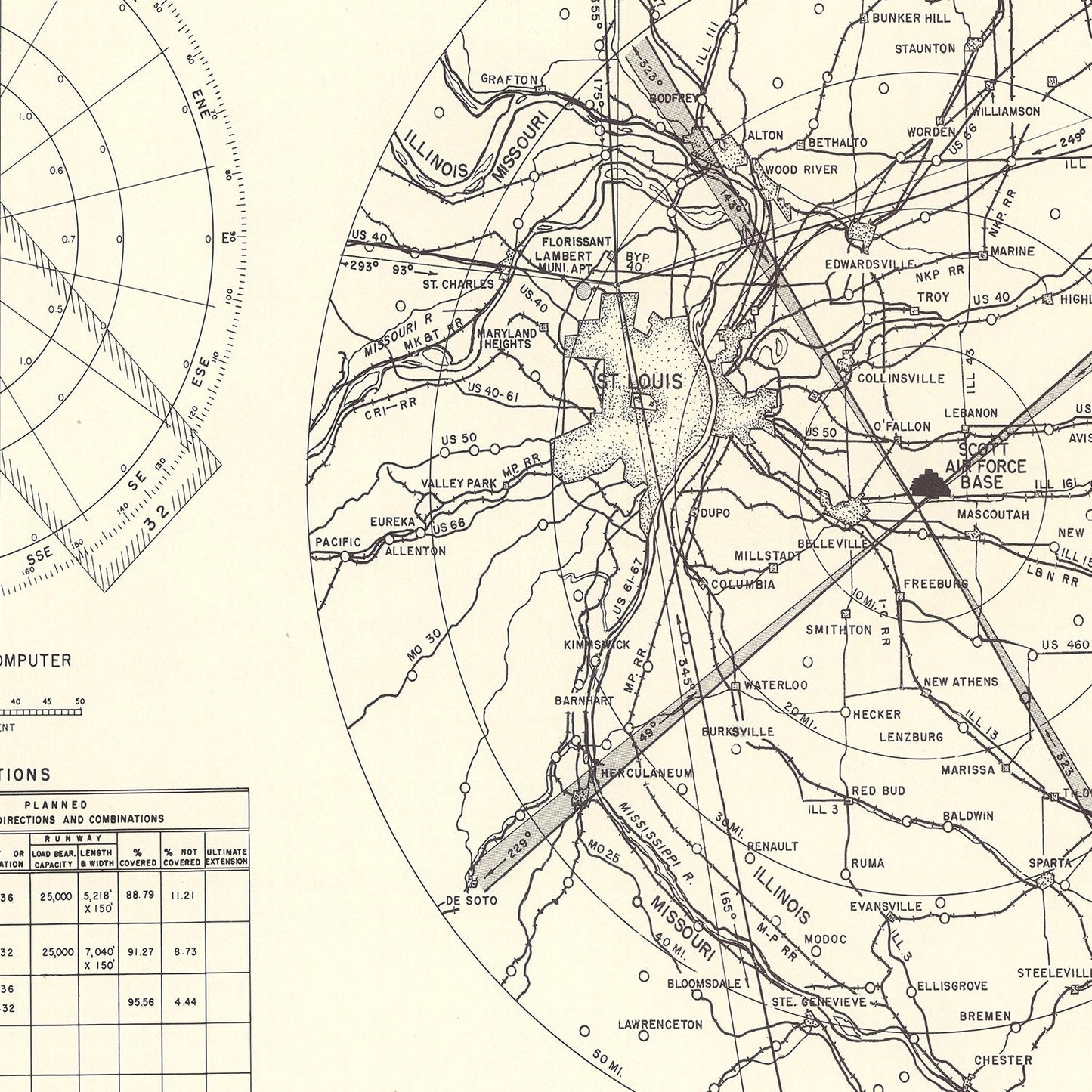 Vintage Map of Scott Air Force Base Vicinity, Illinois, 1952