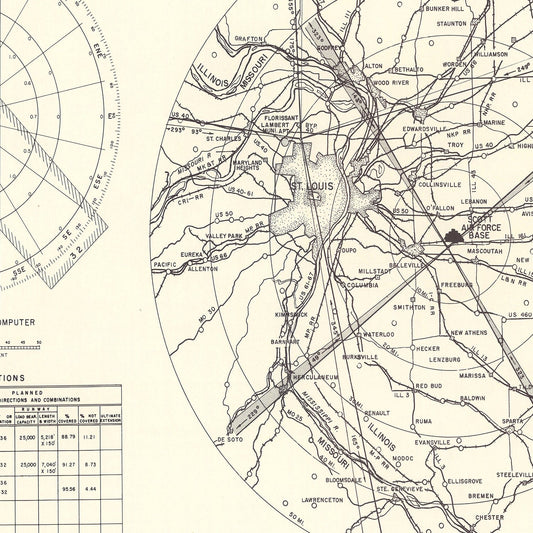 Vintage Map of Scott Air Force Base Vicinity, Illinois, 1952