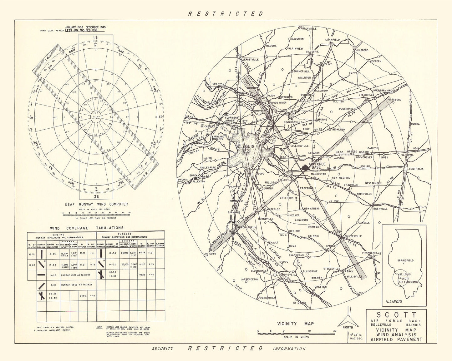 Vintage Map of Scott Air Force Base Vicinity, Illinois, 1952