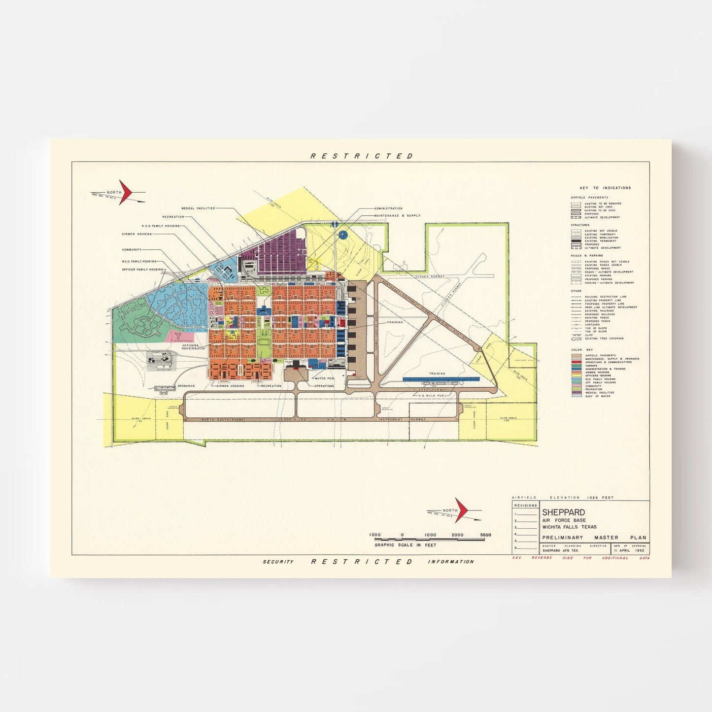Vintage Map of Wichita Falls, Texas, 1952