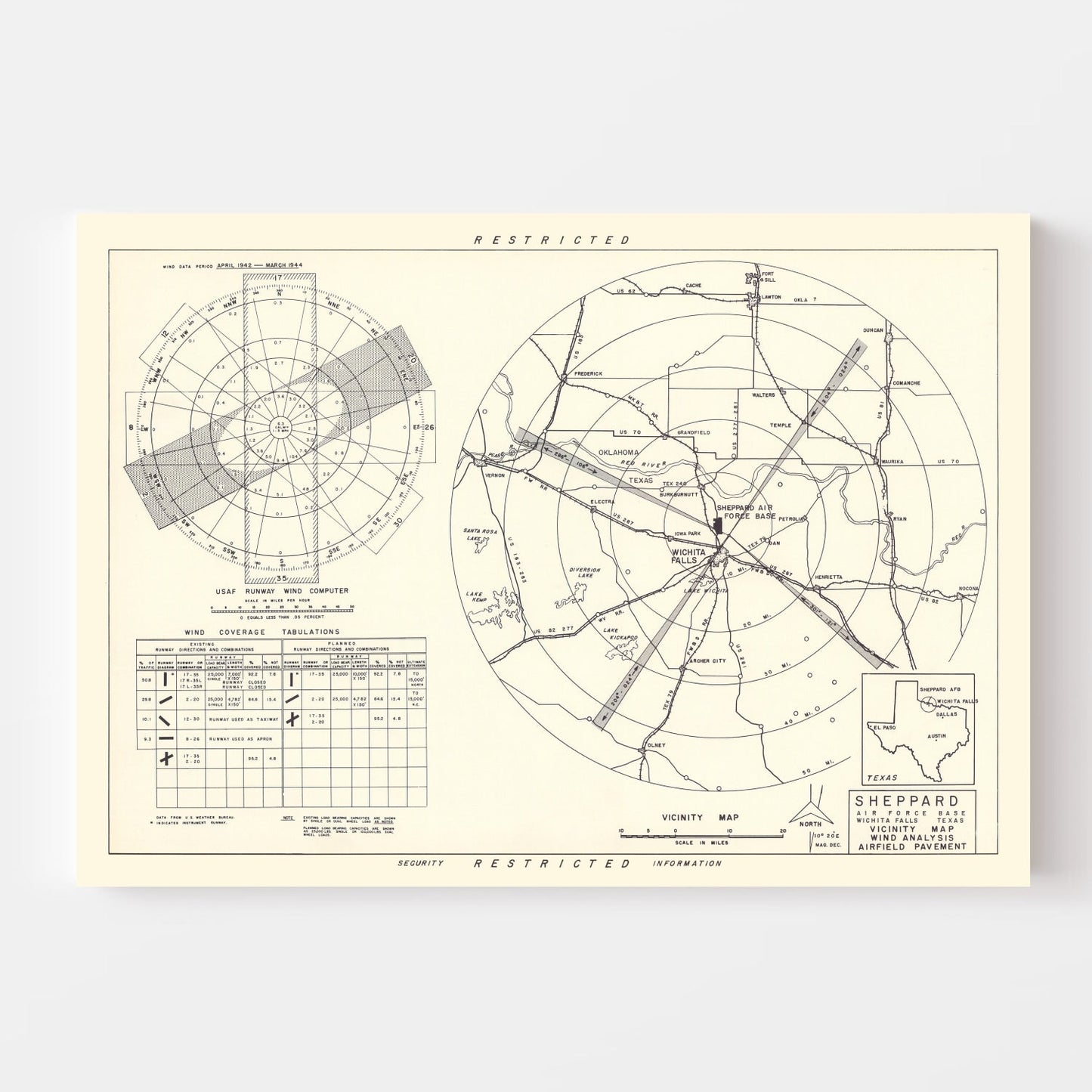 Vintage Map of Wichita Falls, Texas, 1952