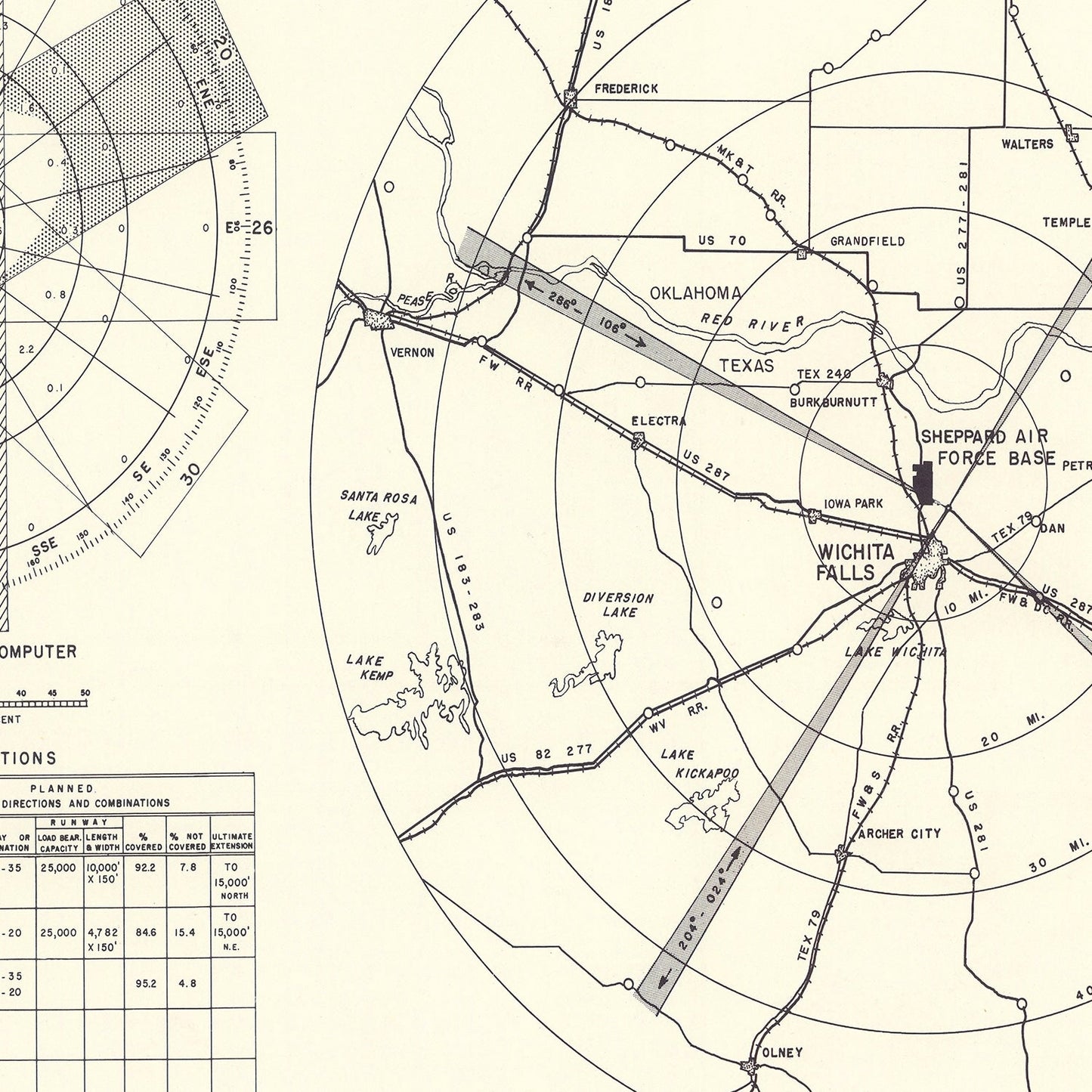 Vintage Map of Wichita Falls, Texas, 1952