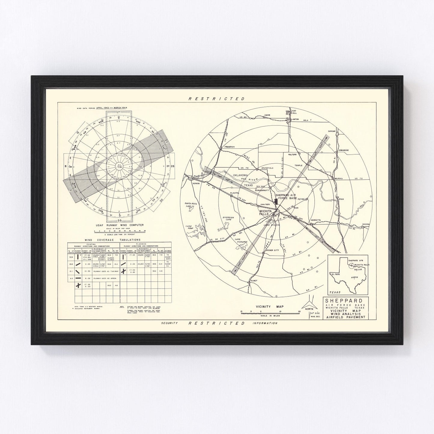 vintage map of Wichita Falls, Texas, 1952