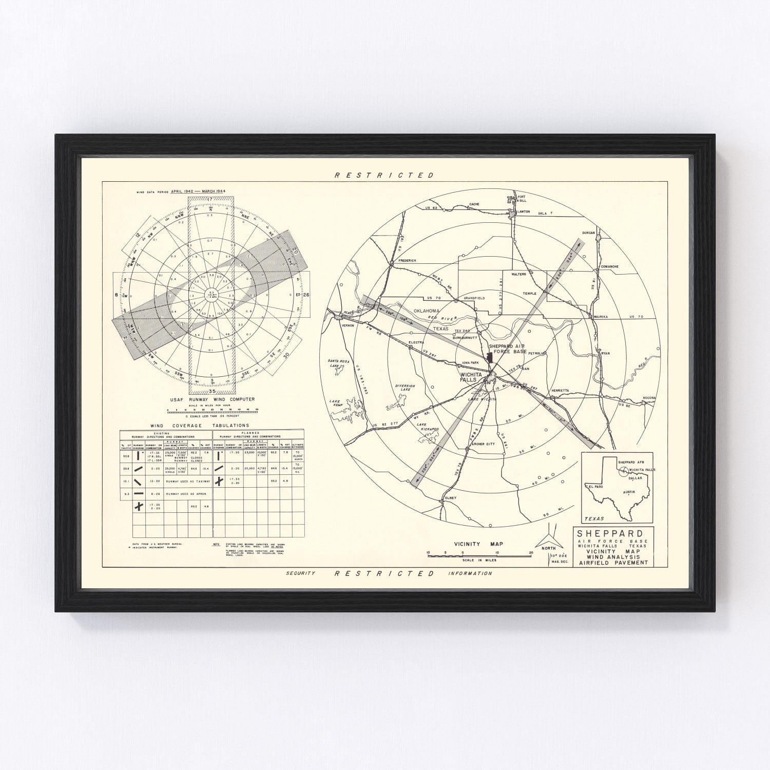 vintage map of Wichita Falls, Texas, 1952
