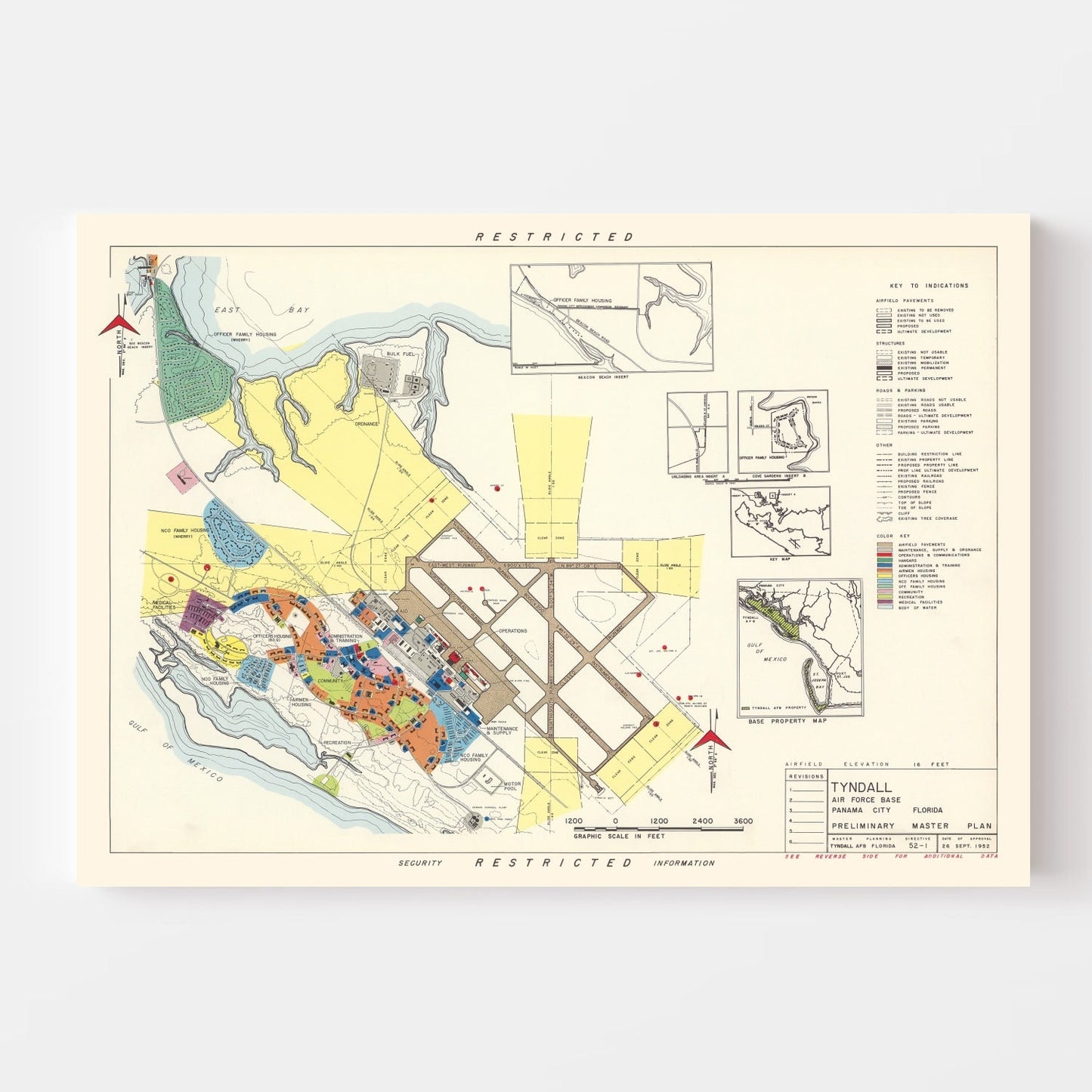 Vintage Map of Tyndall Air Force Base, Florida, 1952