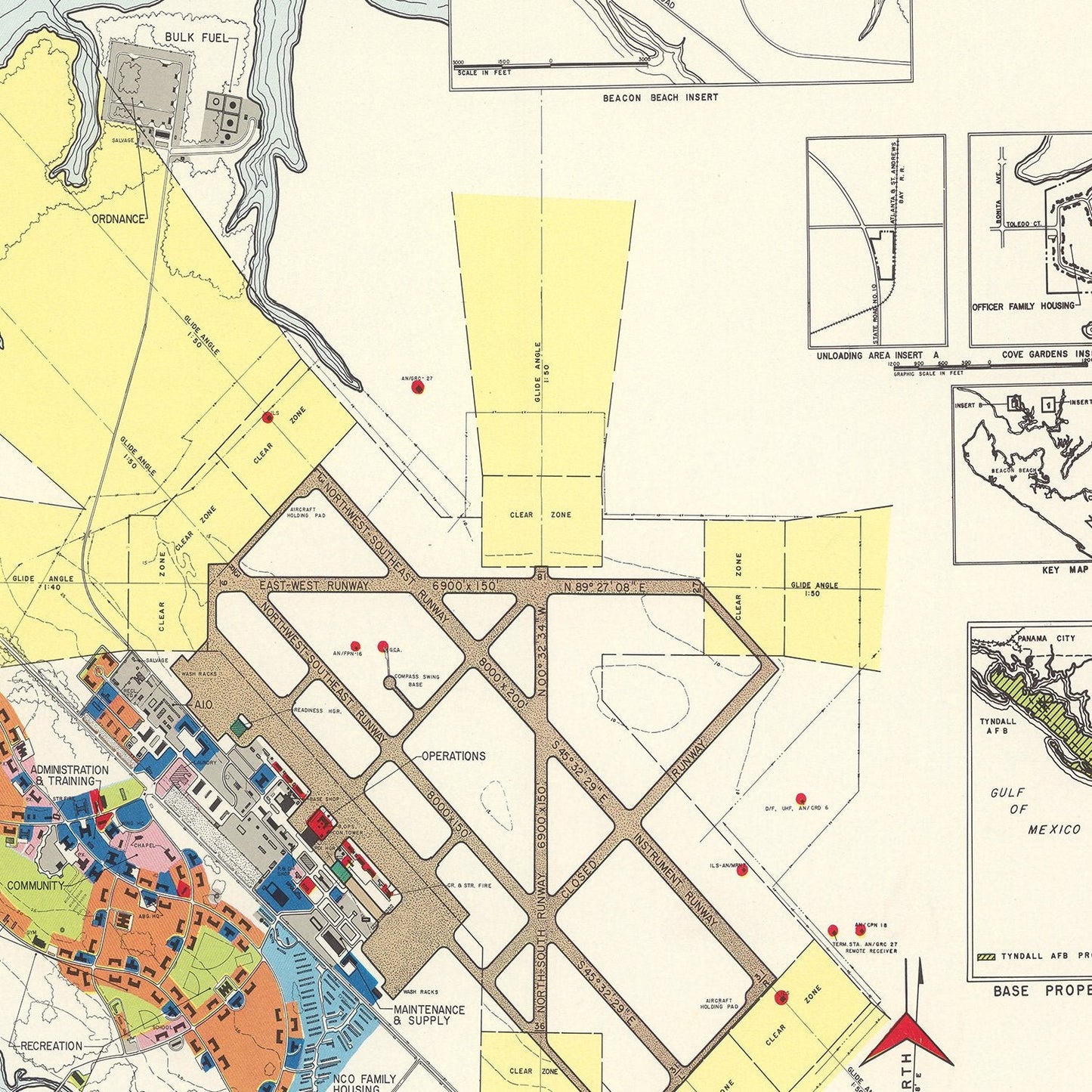 Vintage Map of Tyndall Air Force Base, Florida, 1952