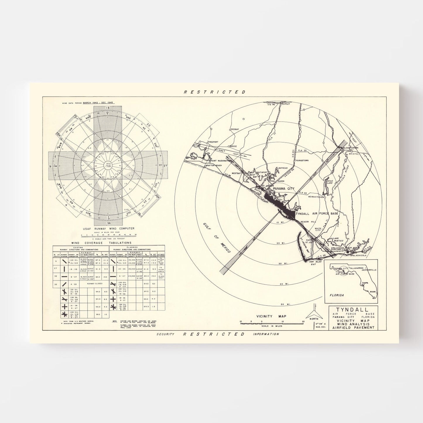 Vintage Map of Tyndall Air Force Base Vicinity, Florida, 1952