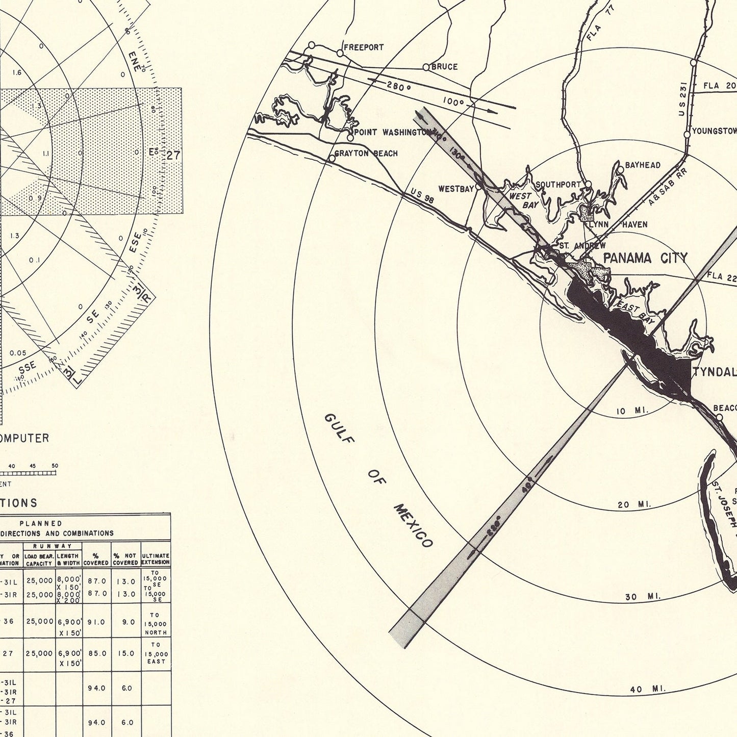 Vintage Map of Tyndall Air Force Base Vicinity, Florida, 1952