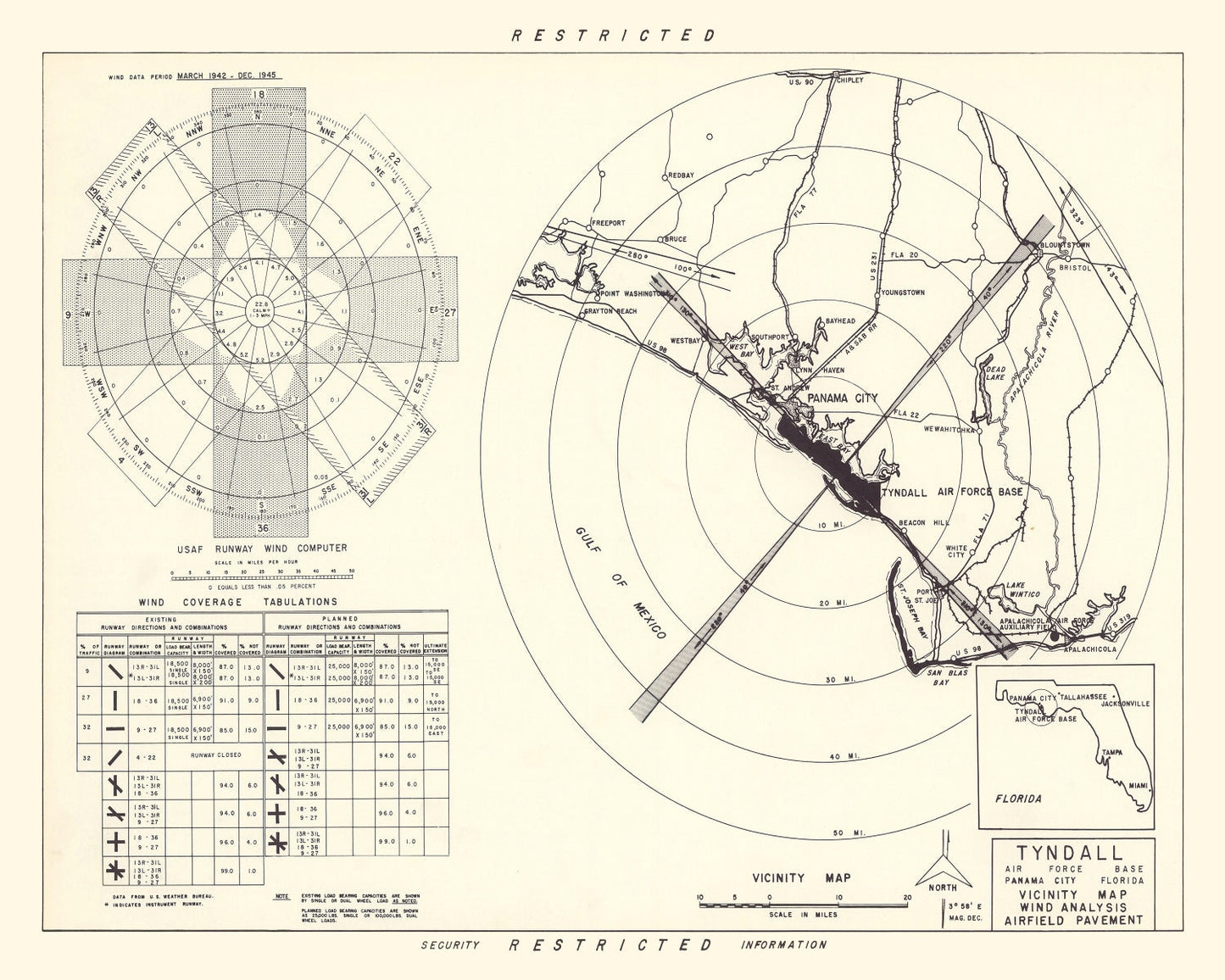 Vintage Map of Tyndall Air Force Base Vicinity, Florida, 1952