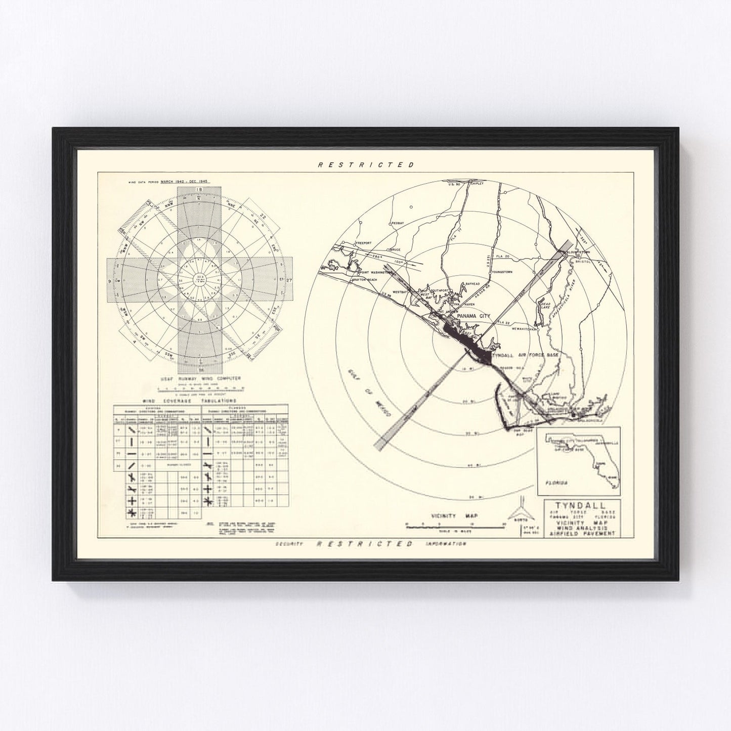 Vintage map of Tyndall Air Force Base vicinity, Florida, 1952