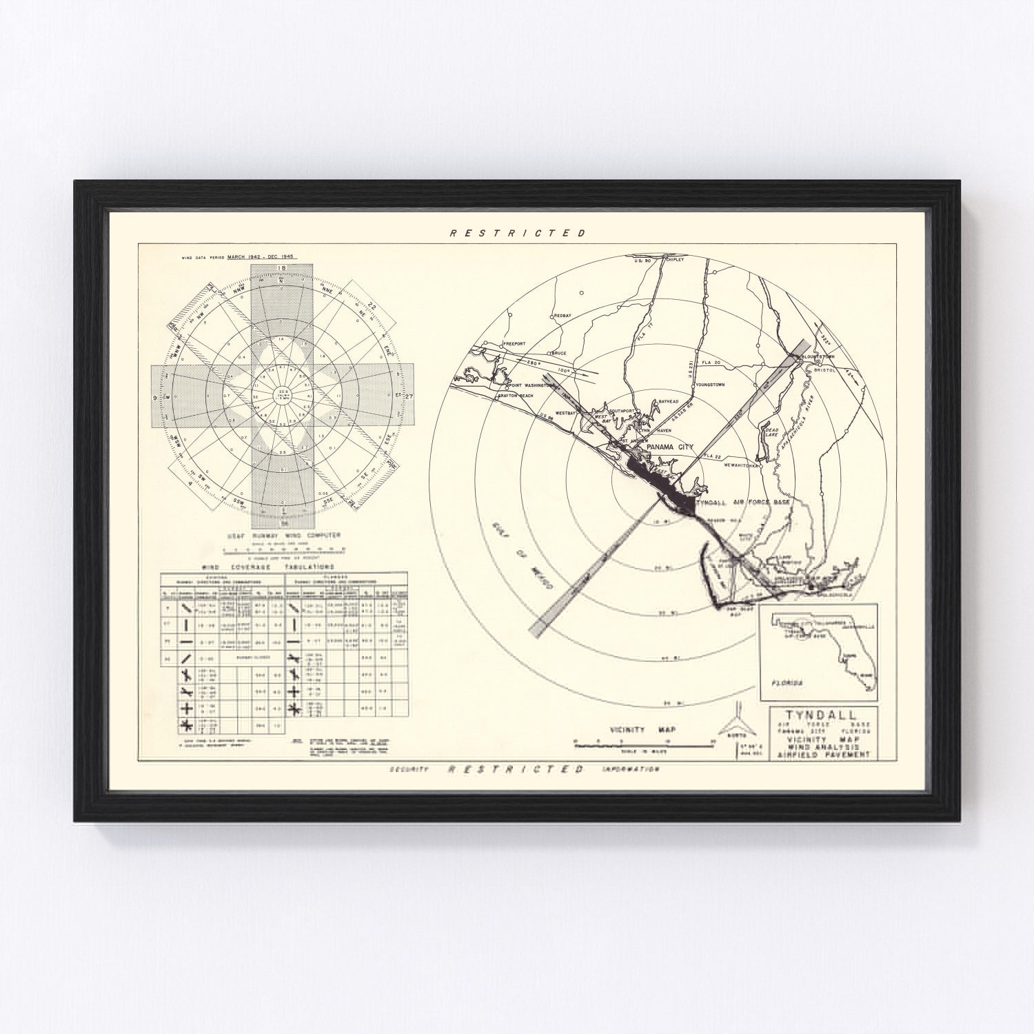 Vintage map of Tyndall Air Force Base vicinity, Florida, 1952