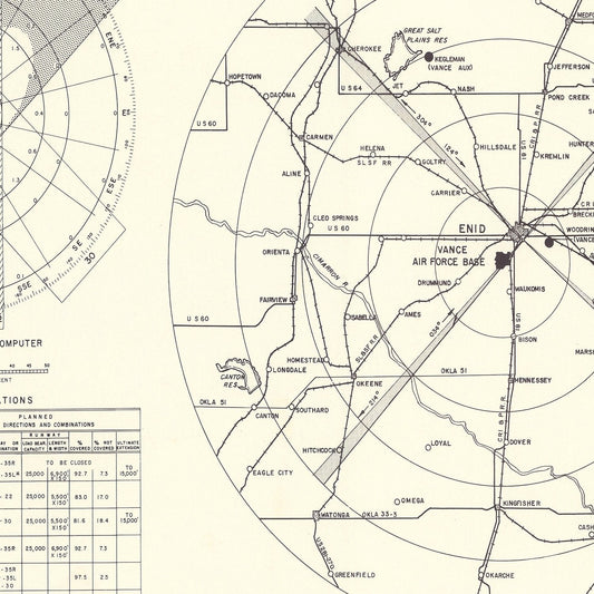 Vintage Map of Vance Air Force Base Vicinity, Enid, Oklahoma, 1952