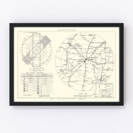 vintage map of Vance Air Force Base vicinity, Enid, Oklahoma, 1952