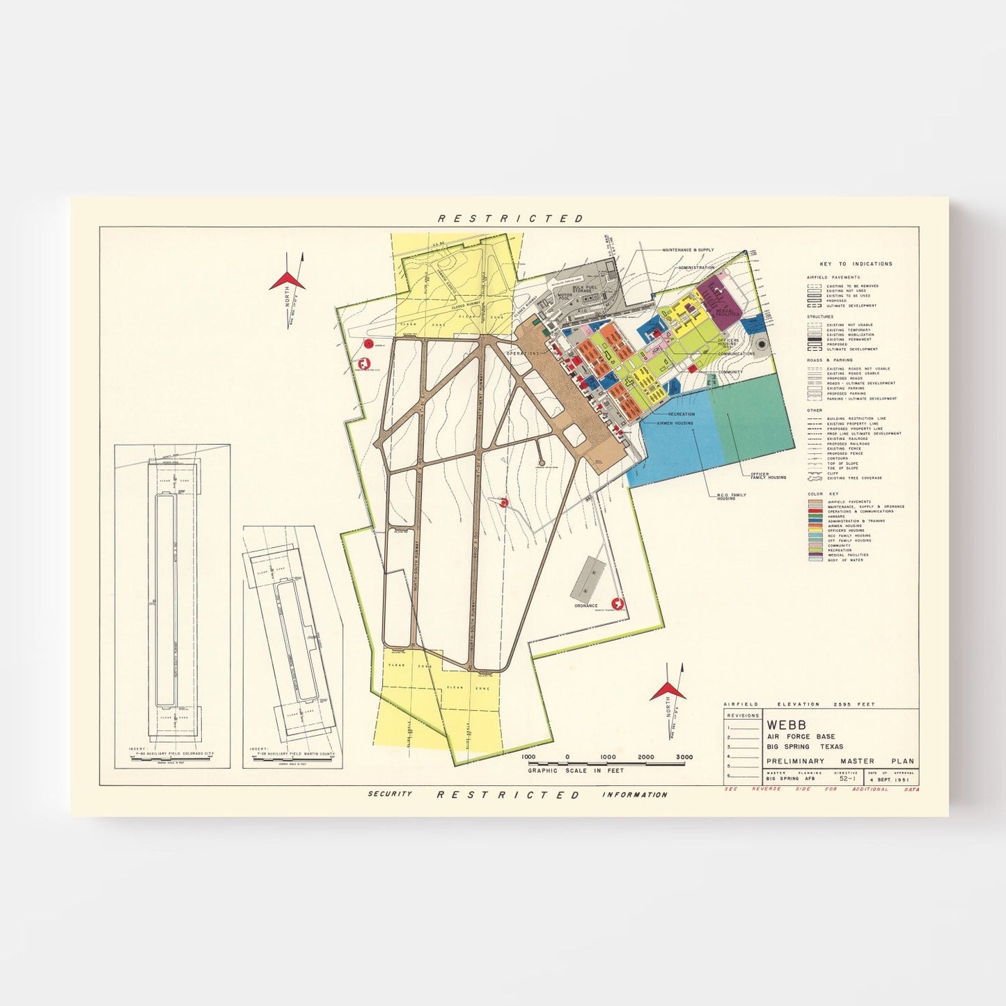 Vintage Map of Webb Air Force Base, Texas 1951 Edition A