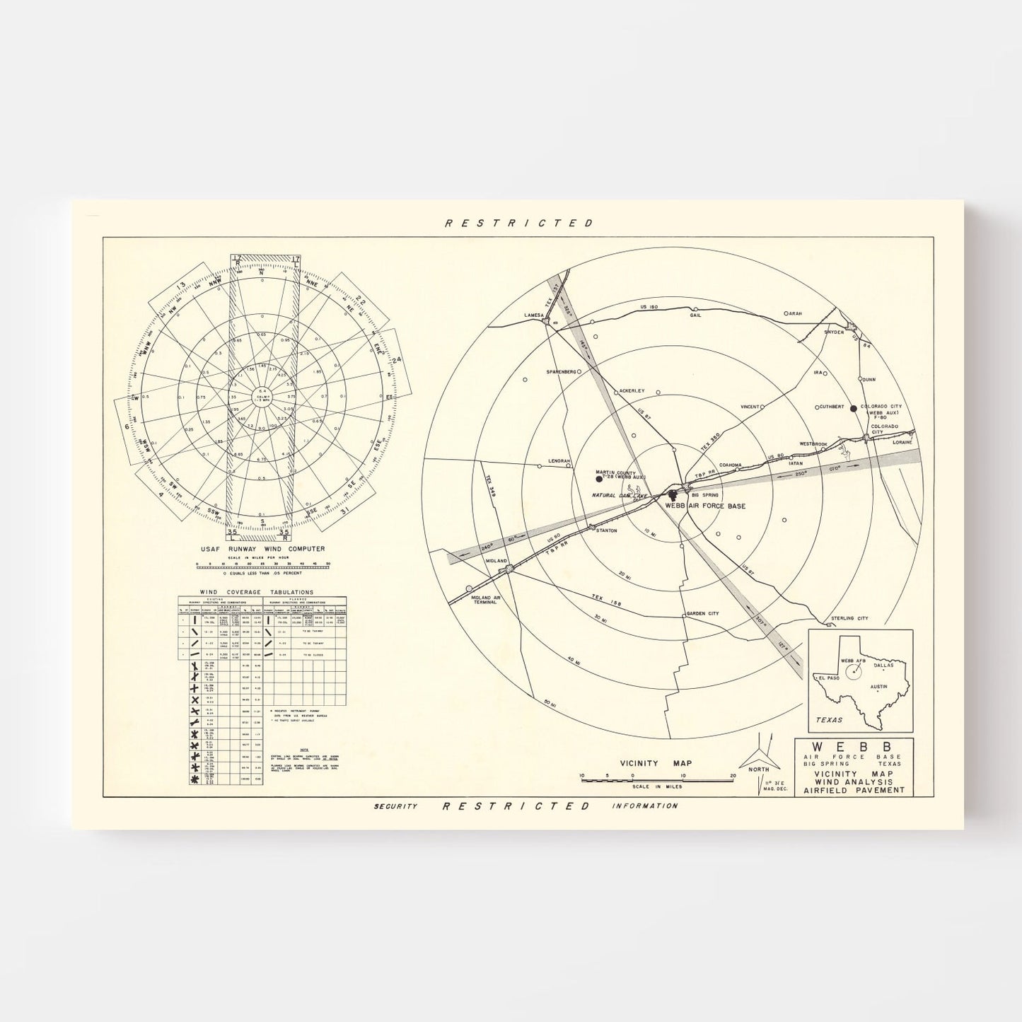 Vintage Map of Webb Air Force Base, Texas 1951 Edition B