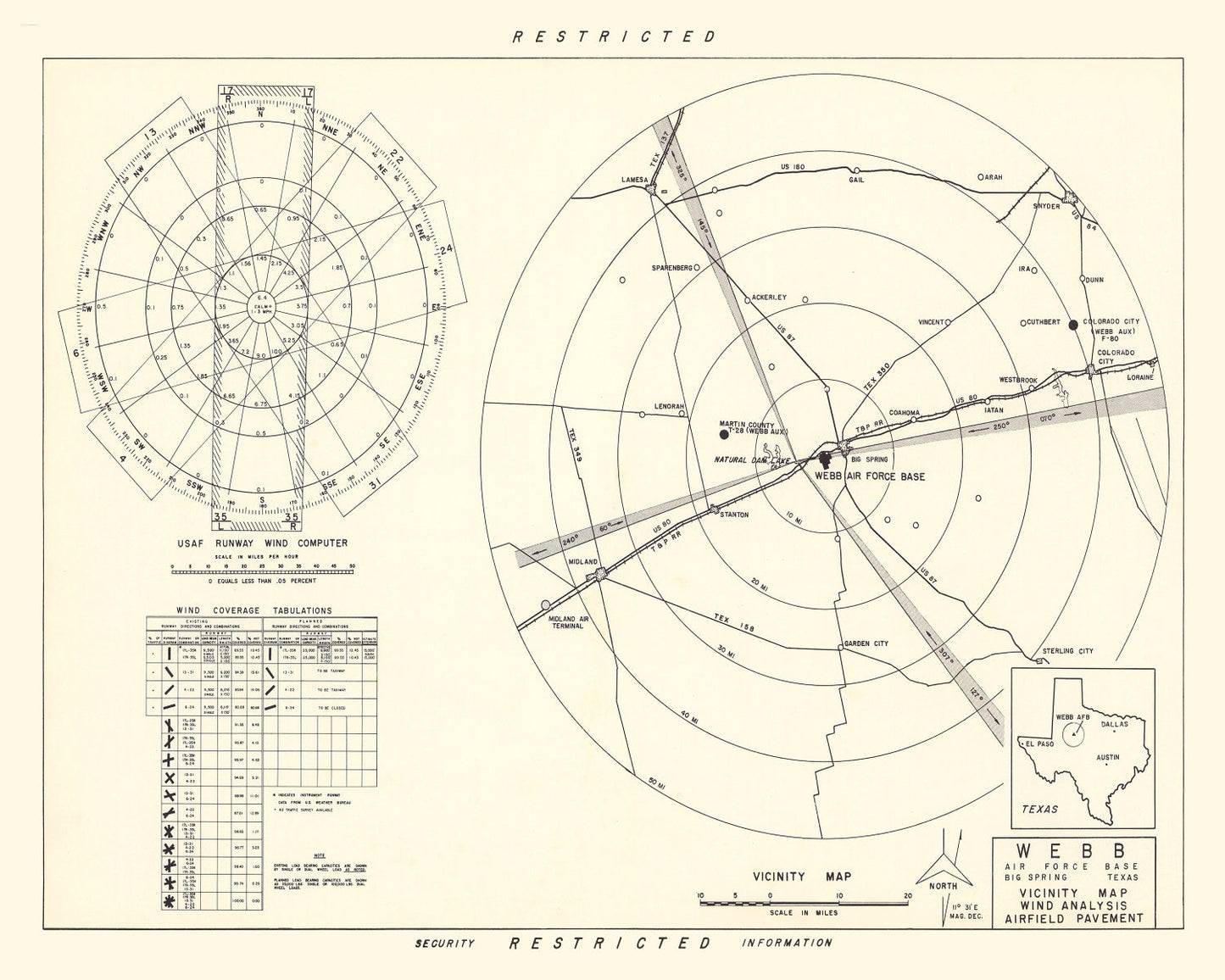 Vintage Map of Webb Air Force Base, Texas 1951 Edition B