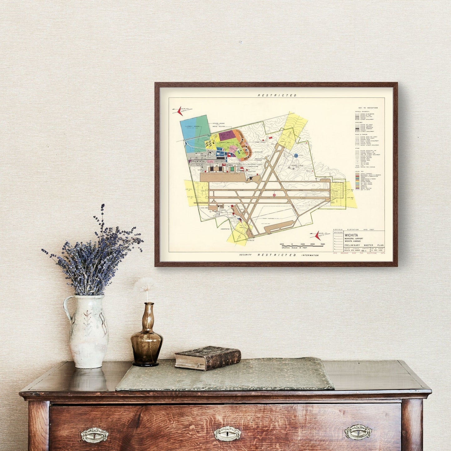 Vintage Map of Wichita Municipal Airport, Kansas, 1952