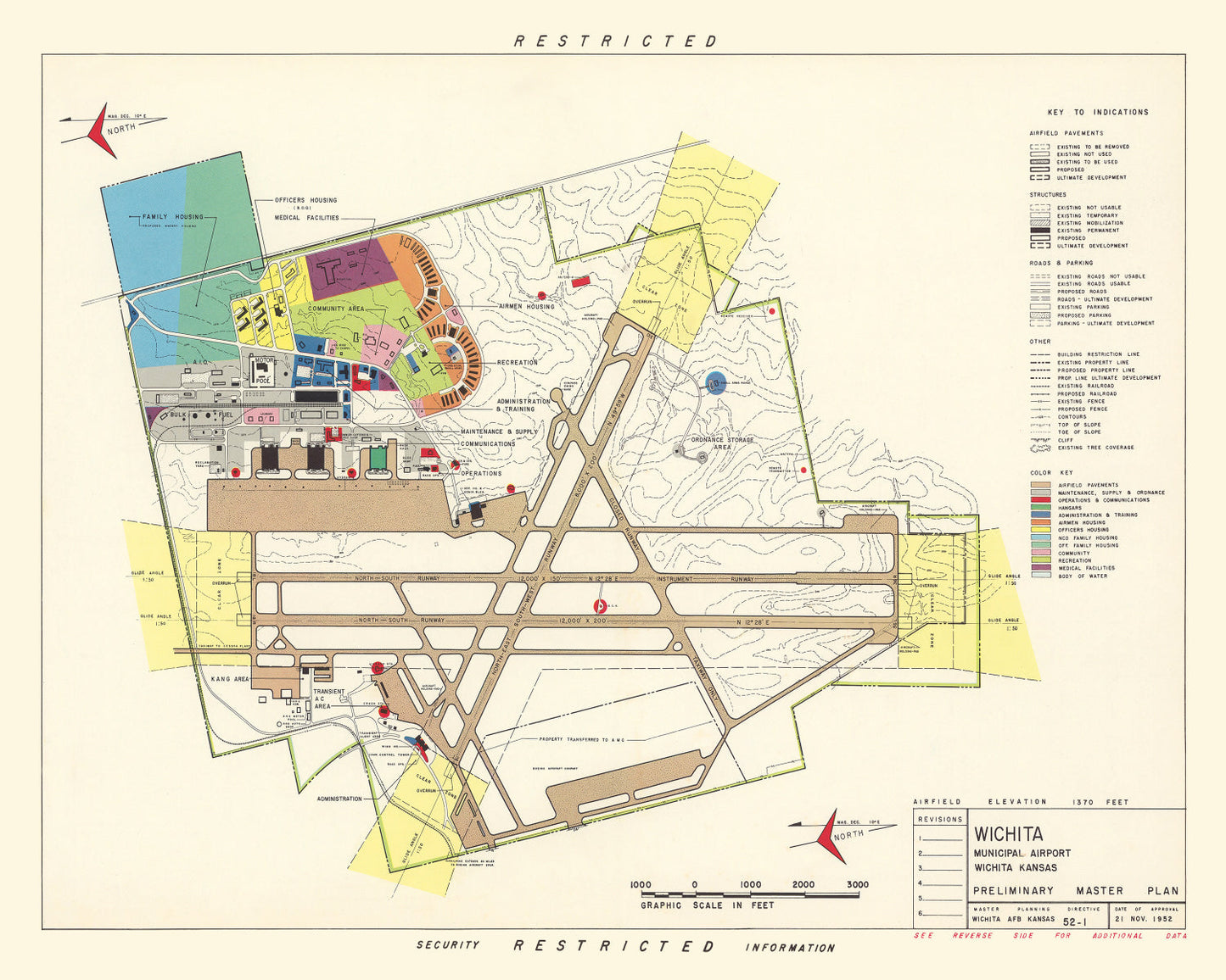 Vintage Map of Wichita Municipal Airport, Kansas, 1952